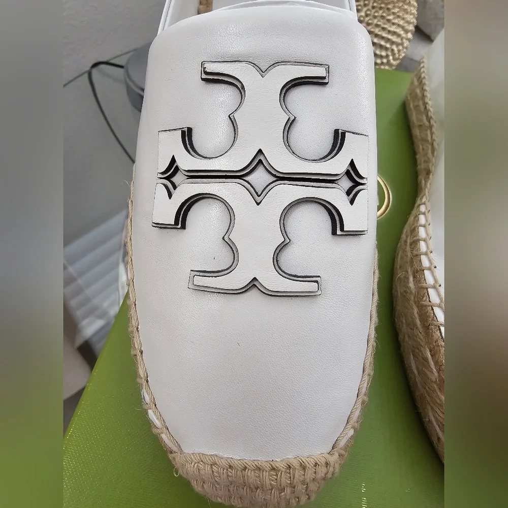Tory Burch Ines Leather Espadrille with White Logo 8.5